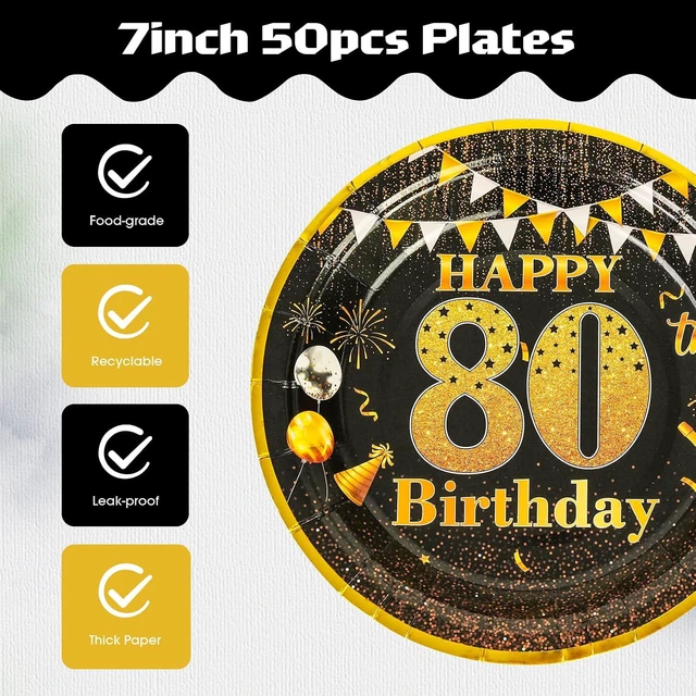 Alt view image 5 of 7 - 7" Party Paper Plates 80th Birthday Decorations 50 Pcs