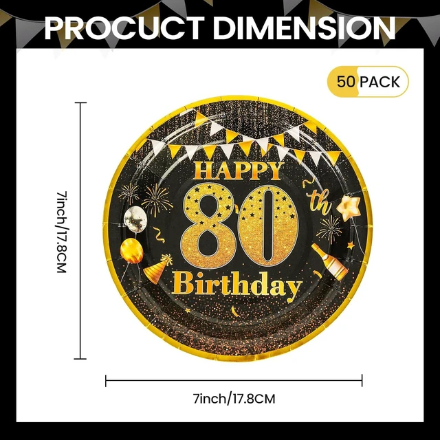 Alt view image 6 of 7 - 7" Party Paper Plates 80th Birthday Decorations 50 Pcs