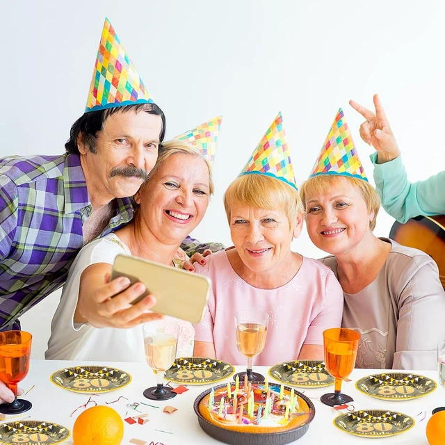 Alt view image 4 of 7 - 7" Party Paper Plates 80th Birthday Decorations 50 Pcs