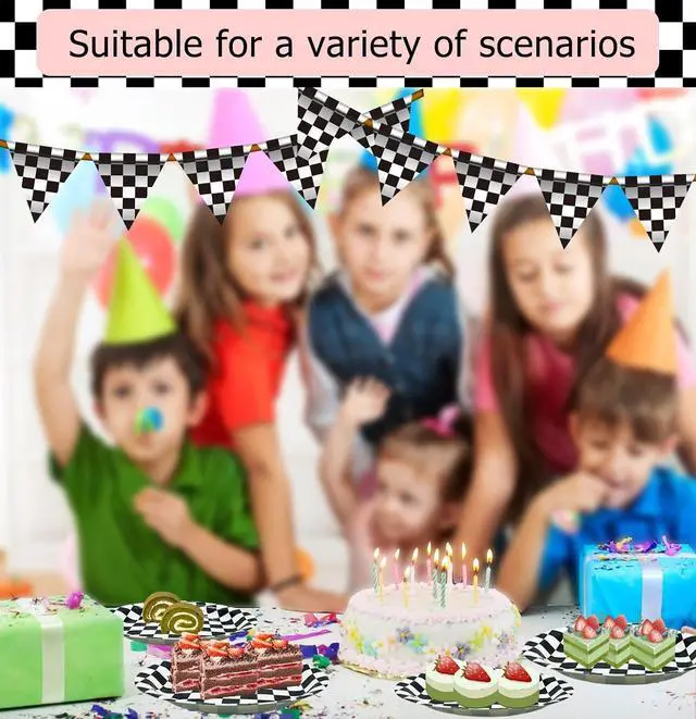 Alt view image 5 of 6 - SietDESEO 50 PCS Race Car Dessert Plates - 7 Inch Black and White Checkered Paper Plates for Racing Theme Party, Birthday, Baby Shower Decoration