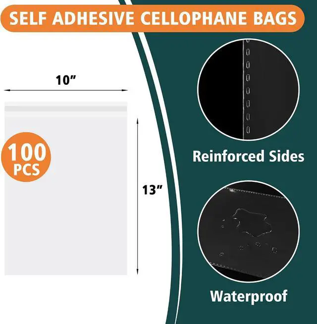 Alt view image 2 of 6 - Vindafjord 100 Pack 10x13 Inches Clear Self Sealing Cellophane Bags