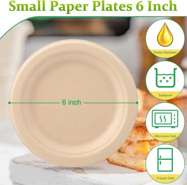 Alt view image 2 of 6 - Paper Plates 6 inch, 50 Pack Small Disposable Plates, Brown