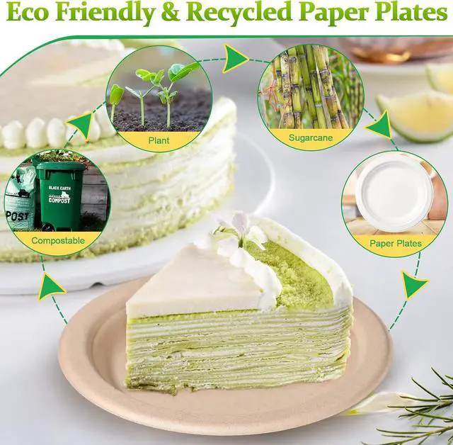 Alt view image 4 of 6 - Paper Plates 6 inch, 50 Pack Small Disposable Plates, Brown