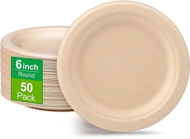 Main image of Paper Plates 6 inch, 50 Pack Small Disposable Plates, Brown
