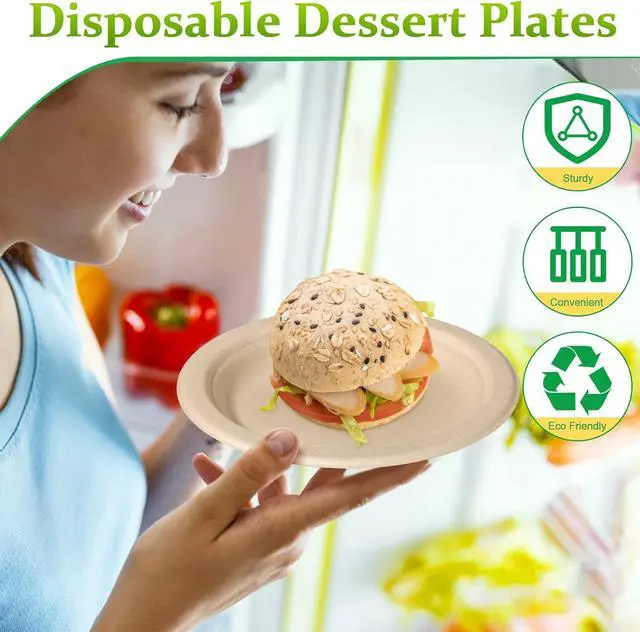 Alt view image 3 of 6 - Paper Plates 6 inch, 50 Pack Small Disposable Plates, Brown