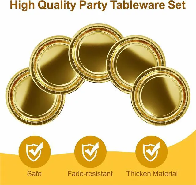 Alt view image 3 of 7 - 40Pcs Disposable Paper Plates Gold,Including 20pcs 9" and 20pcs 7" Plates,Strong and Sturdy Disposable Plates for Party, Dinner, Holiday, Picnic,Birthday Party, Dinner Table, Wedding