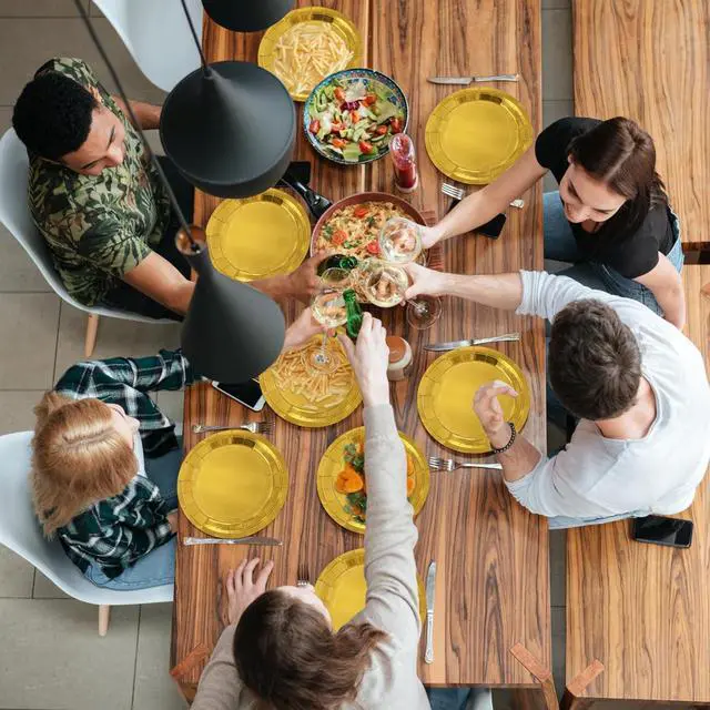 Alt view image 4 of 7 - 40Pcs Disposable Paper Plates Gold,Including 20pcs 9" and 20pcs 7" Plates,Strong and Sturdy Disposable Plates for Party, Dinner, Holiday, Picnic,Birthday Party, Dinner Table, Wedding