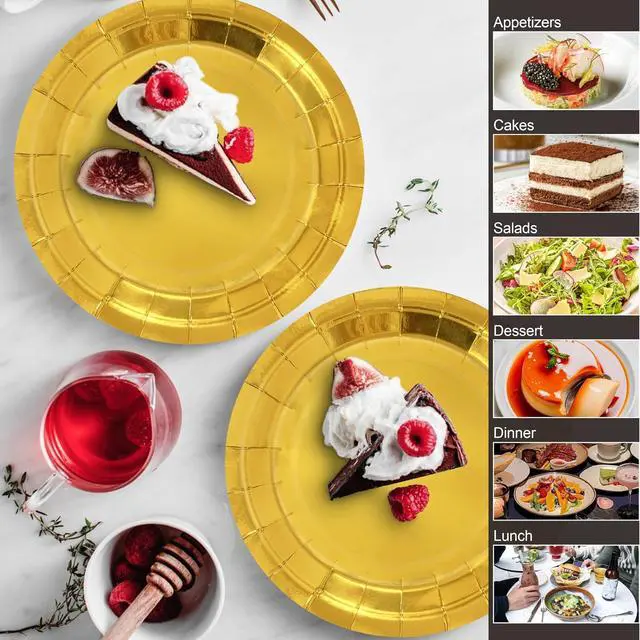 Alt view image 6 of 7 - 40Pcs Disposable Paper Plates Gold,Including 20pcs 9" and 20pcs 7" Plates,Strong and Sturdy Disposable Plates for Party, Dinner, Holiday, Picnic,Birthday Party, Dinner Table, Wedding