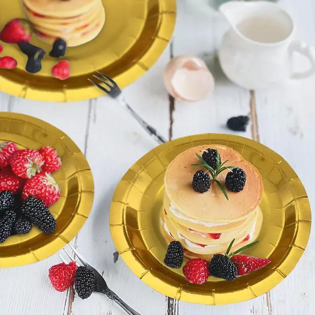 Alt view image 7 of 7 - 40Pcs Disposable Paper Plates Gold,Including 20pcs 9" and 20pcs 7" Plates,Strong and Sturdy Disposable Plates for Party, Dinner, Holiday, Picnic,Birthday Party, Dinner Table, Wedding