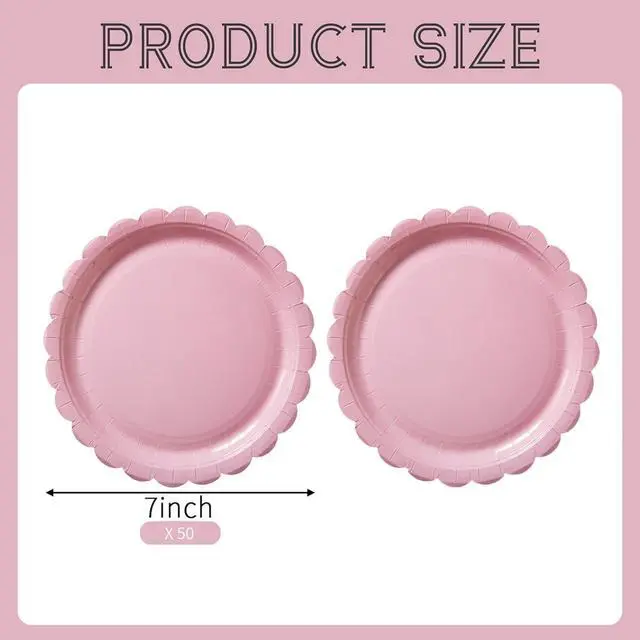 Alt view image 2 of 7 - BEFORYOU 50PCS Disposable Paper Plates, Scalloped Pink Party Plates, 7IN