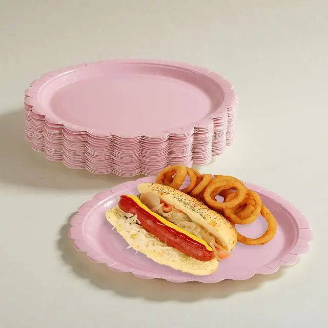 Alt view image 5 of 7 - BEFORYOU 50PCS Disposable Paper Plates, Scalloped Pink Party Plates, 7IN