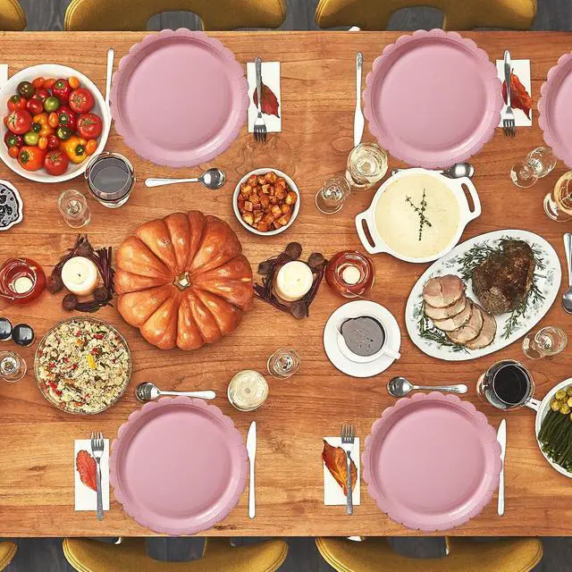 Alt view image 6 of 7 - BEFORYOU 50PCS Disposable Paper Plates, Scalloped Pink Party Plates, 7IN