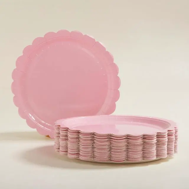 Alt view image 7 of 7 - BEFORYOU 50PCS Disposable Paper Plates, Scalloped Pink Party Plates, 7IN