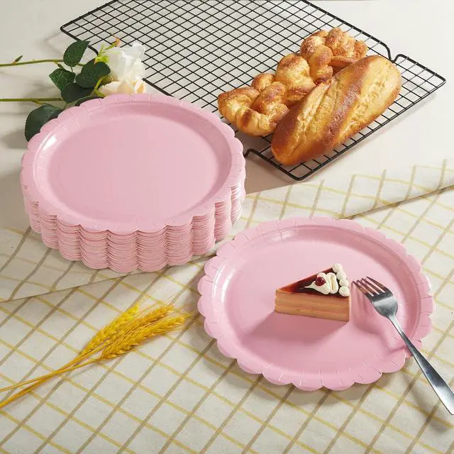 Alt view image 3 of 7 - BEFORYOU 50PCS Disposable Paper Plates, Scalloped Pink Party Plates, 7IN