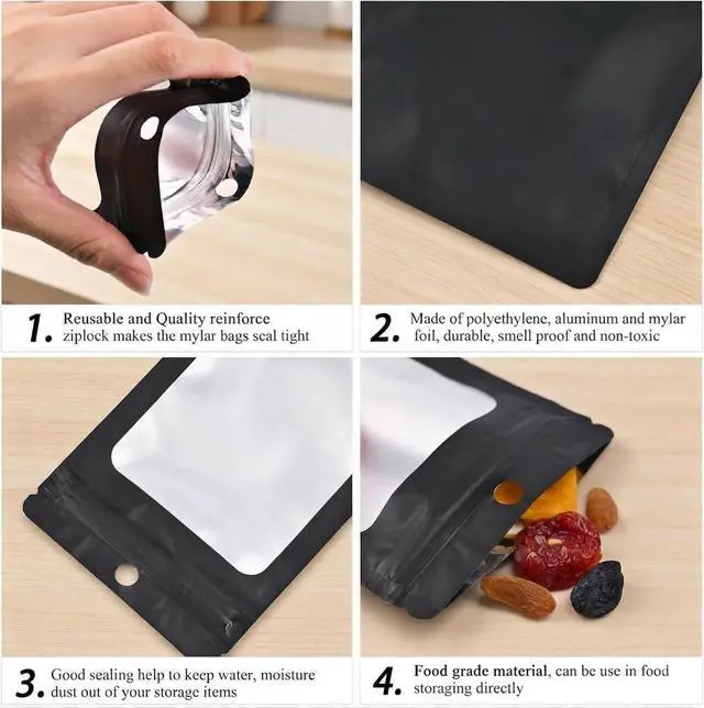 Alt view image 2 of 7 - 100 Pcs Black Zipper Bags for Food Storage and Small Business(2.4x3.9 inch)