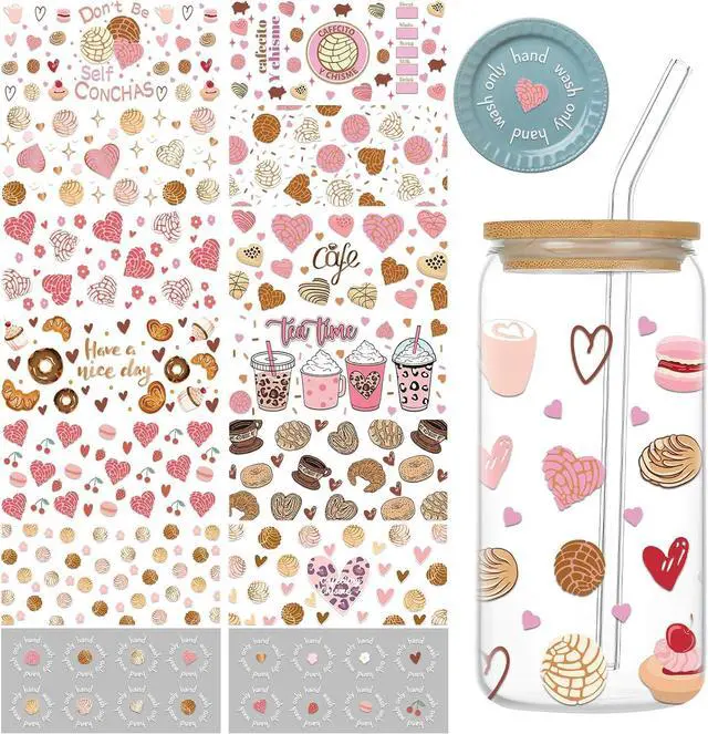 Main image of Coffee UV DTF Cup Wrap - 12 Cafecito Y Chisme UV DTF Cup Wraps Transfer Stickers for 16 oz Glass, Waterproof Puerquito Coffee Pink Love Decals with UV DTF Cup Wrap for Lid Top or Bottom