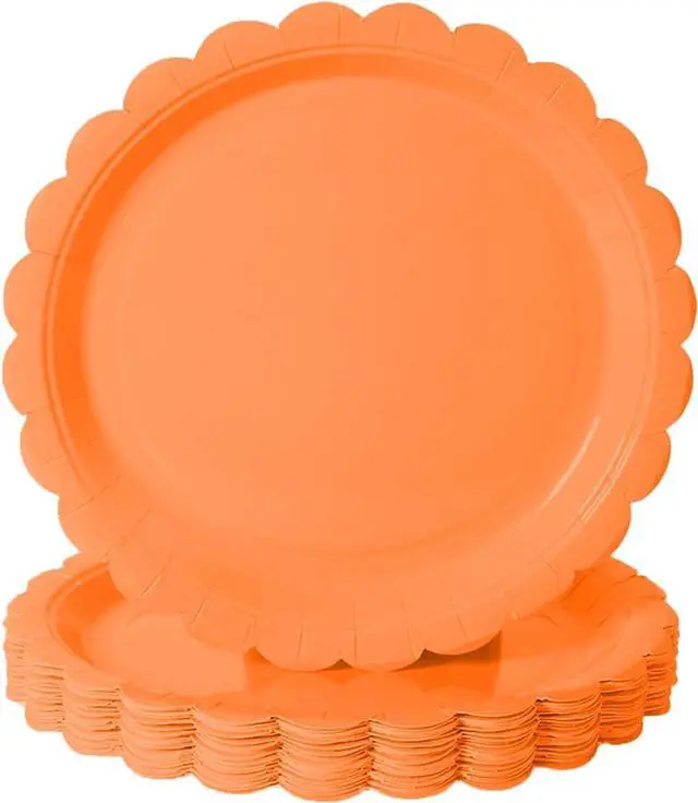 Main image of BEFORYOU 50PCS Disposable Paper Plates, Scalloped Orange Party Plates, 7IN