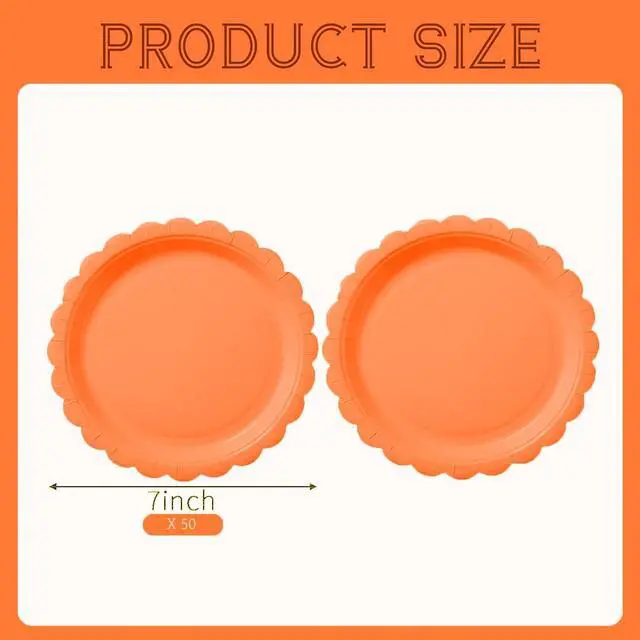 Alt view image 2 of 7 - BEFORYOU 50PCS Disposable Paper Plates, Scalloped Orange Party Plates, 7IN