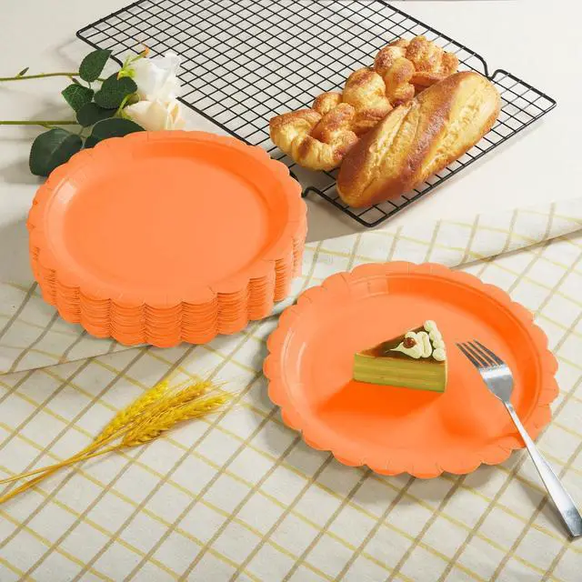 Alt view image 3 of 7 - BEFORYOU 50PCS Disposable Paper Plates, Scalloped Orange Party Plates, 7IN