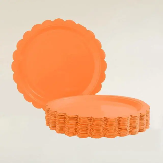 Alt view image 5 of 7 - BEFORYOU 50PCS Disposable Paper Plates, Scalloped Orange Party Plates, 7IN