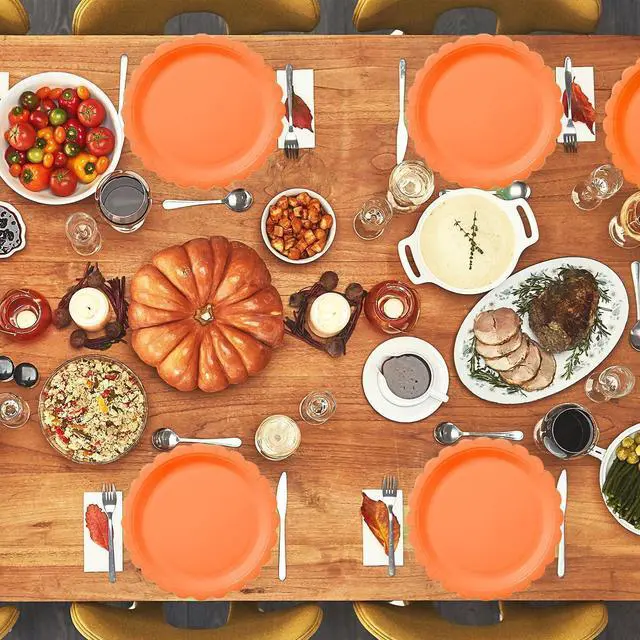 Alt view image 7 of 7 - BEFORYOU 50PCS Disposable Paper Plates, Scalloped Orange Party Plates, 7IN