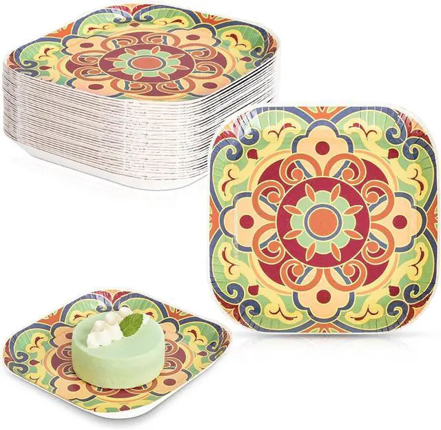 Main image of 30 Pack Small Paper Plates 5 Inch, Retro Mini Square Paper Plates, Vintage Floral Microwave Safe Heavy Duty Small Disposable Plates for Dessert Snacks Cake Appetizer Party Supplies (Style 5)