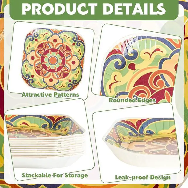 Alt view image 3 of 7 - 30 Pack Small Paper Plates 5 Inch, Retro Mini Square Paper Plates, Vintage Floral Microwave Safe Heavy Duty Small Disposable Plates for Dessert Snacks Cake Appetizer Party Supplies (Style 5)