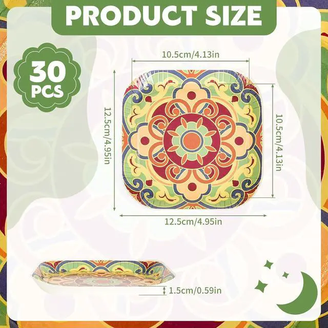 Alt view image 2 of 7 - 30 Pack Small Paper Plates 5 Inch, Retro Mini Square Paper Plates, Vintage Floral Microwave Safe Heavy Duty Small Disposable Plates for Dessert Snacks Cake Appetizer Party Supplies (Style 5)