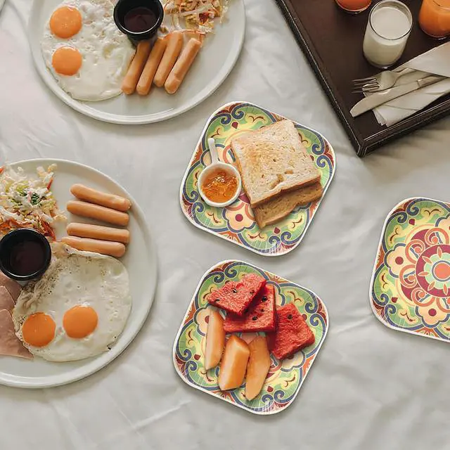 Alt view image 7 of 7 - 30 Pack Small Paper Plates 5 Inch, Retro Mini Square Paper Plates, Vintage Floral Microwave Safe Heavy Duty Small Disposable Plates for Dessert Snacks Cake Appetizer Party Supplies (Style 5)