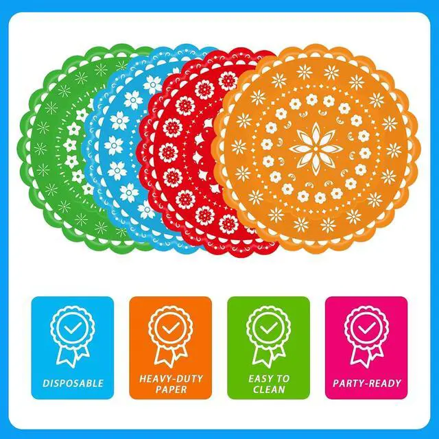 Alt view image 3 of 7 - 48 PCS Mexican Fiesta Paper Plates 7 Inch, Disposable Cinco De Mayo Party Plates Mexico Papel Picado Dinner Cake Dessert Plate for Carnival Pinata Taco Dance Birthday Decorations (Fiesta)