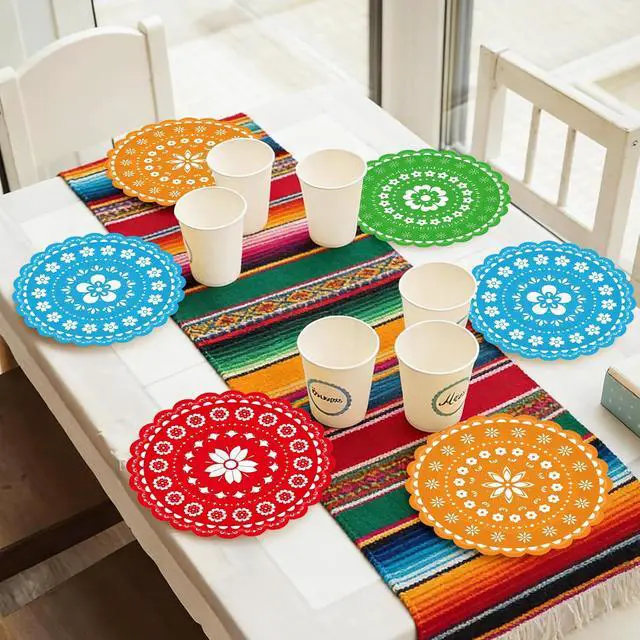 Alt view image 4 of 7 - 48 PCS Mexican Fiesta Paper Plates 7 Inch, Disposable Cinco De Mayo Party Plates Mexico Papel Picado Dinner Cake Dessert Plate for Carnival Pinata Taco Dance Birthday Decorations (Fiesta)