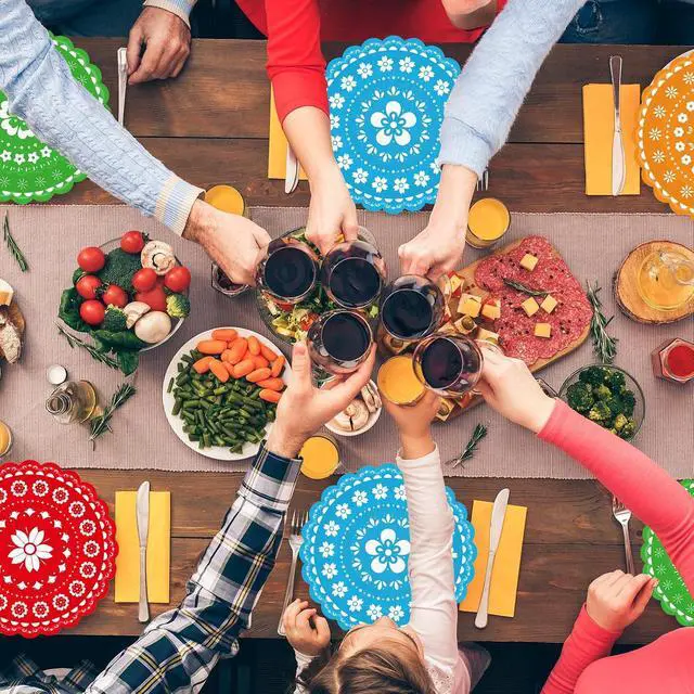 Alt view image 5 of 7 - 48 PCS Mexican Fiesta Paper Plates 7 Inch, Disposable Cinco De Mayo Party Plates Mexico Papel Picado Dinner Cake Dessert Plate for Carnival Pinata Taco Dance Birthday Decorations (Fiesta)