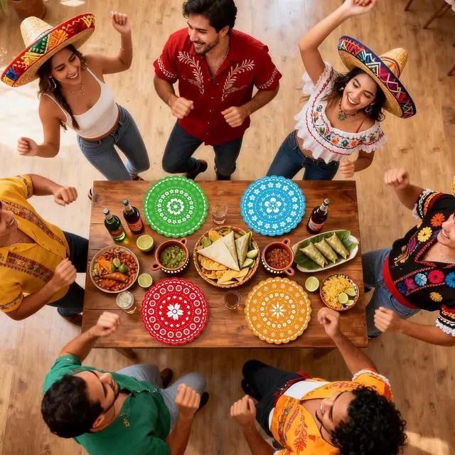 Alt view image 7 of 7 - 48 PCS Mexican Fiesta Paper Plates 7 Inch, Disposable Cinco De Mayo Party Plates Mexico Papel Picado Dinner Cake Dessert Plate for Carnival Pinata Taco Dance Birthday Decorations (Fiesta)