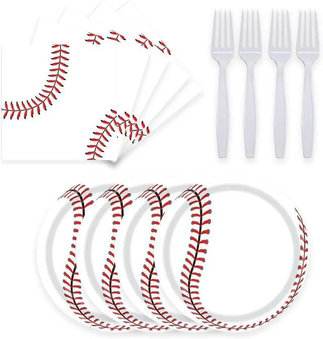 Main image of 72 Pcs Baseball Plates Napkins and Forks Set, 7 Inch, Serves 24 Guests