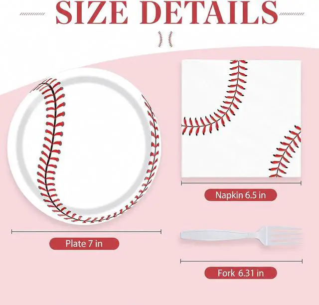 Alt view image 2 of 7 - 72 Pcs Baseball Plates Napkins and Forks Set, 7 Inch, Serves 24 Guests