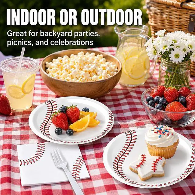 Alt view image 3 of 7 - 72 Pcs Baseball Plates Napkins and Forks Set, 7 Inch, Serves 24 Guests