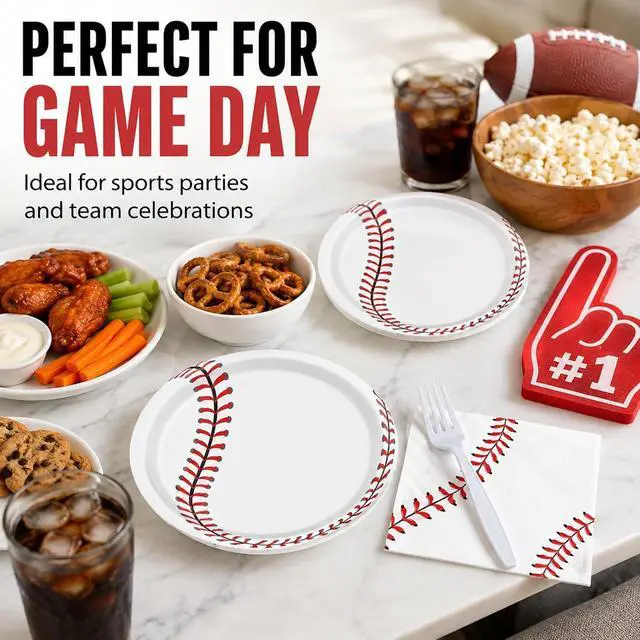 Alt view image 4 of 7 - 72 Pcs Baseball Plates Napkins and Forks Set, 7 Inch, Serves 24 Guests