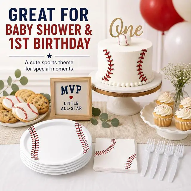 Alt view image 5 of 7 - 72 Pcs Baseball Plates Napkins and Forks Set, 7 Inch, Serves 24 Guests
