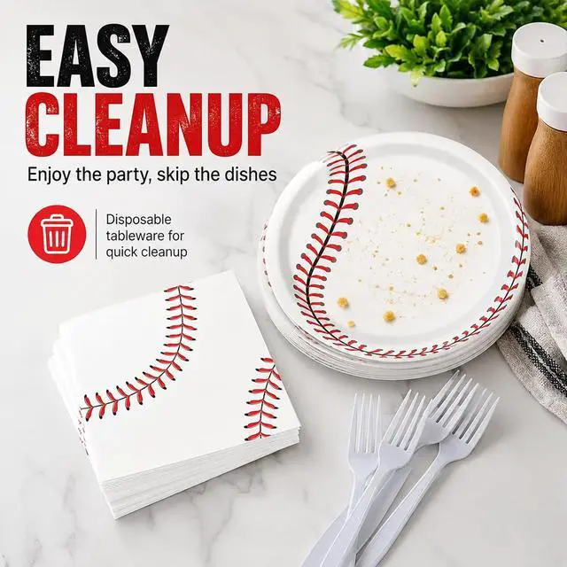 Alt view image 6 of 7 - 72 Pcs Baseball Plates Napkins and Forks Set, 7 Inch, Serves 24 Guests