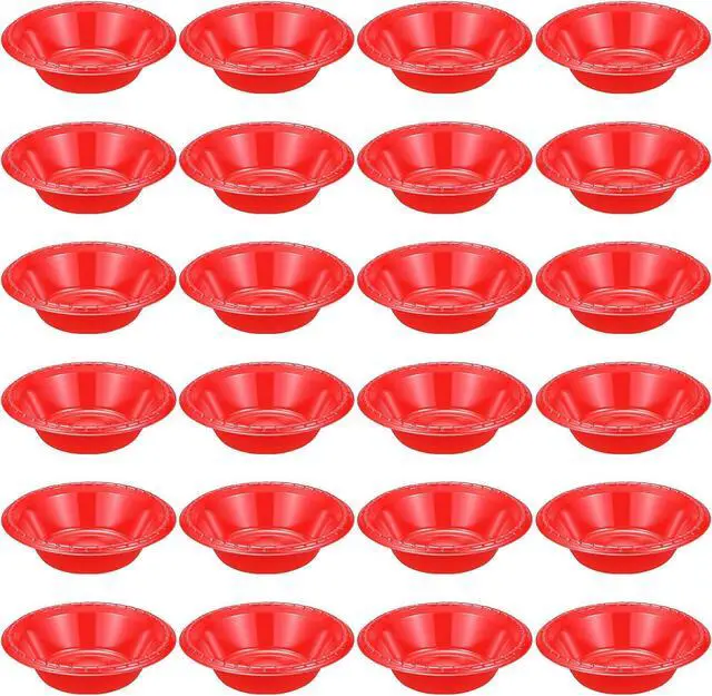 Main image of 24 Pack 16oz Red Disposable Plastic Bowls Dessert, Ice Cream, Salad, Soup Serving Cups for Party, Picnic, Food Snacks (Red)