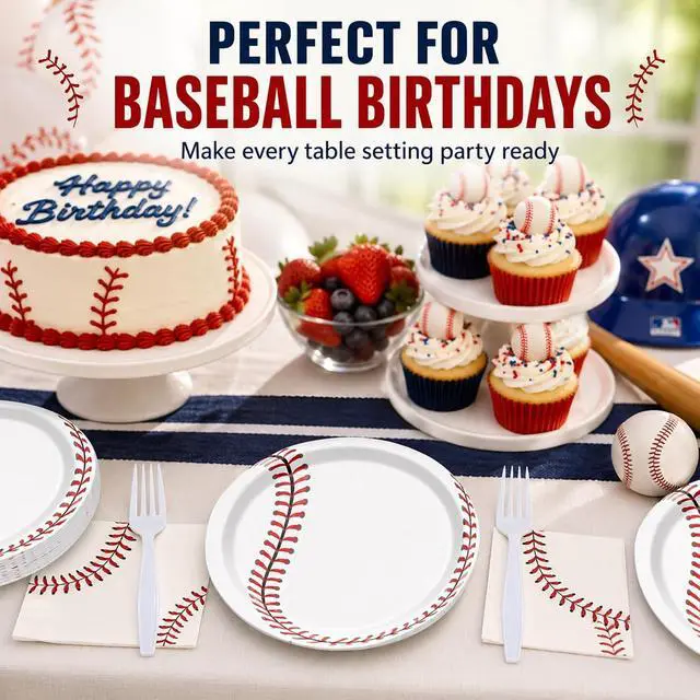 Alt view image 7 of 7 - 72 Pcs Baseball Plates Napkins and Forks Set, 7 Inch, Serves 24 Guests