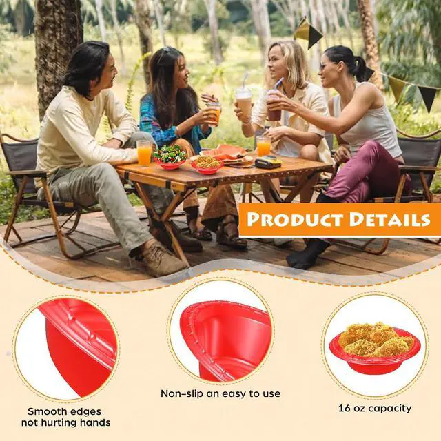 Alt view image 3 of 7 - 24 Pack 16oz Red Disposable Plastic Bowls Dessert, Ice Cream, Salad, Soup Serving Cups for Party, Picnic, Food Snacks (Red)
