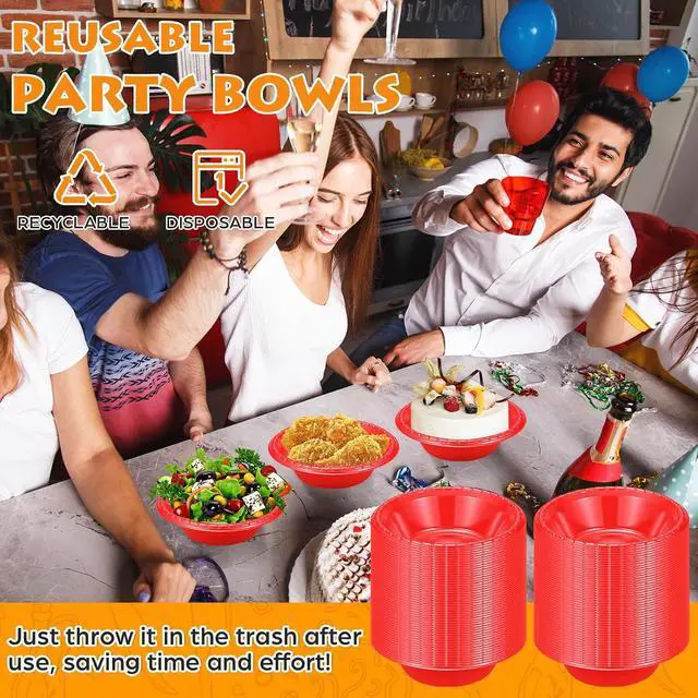 Alt view image 4 of 7 - 24 Pack 16oz Red Disposable Plastic Bowls Dessert, Ice Cream, Salad, Soup Serving Cups for Party, Picnic, Food Snacks (Red)