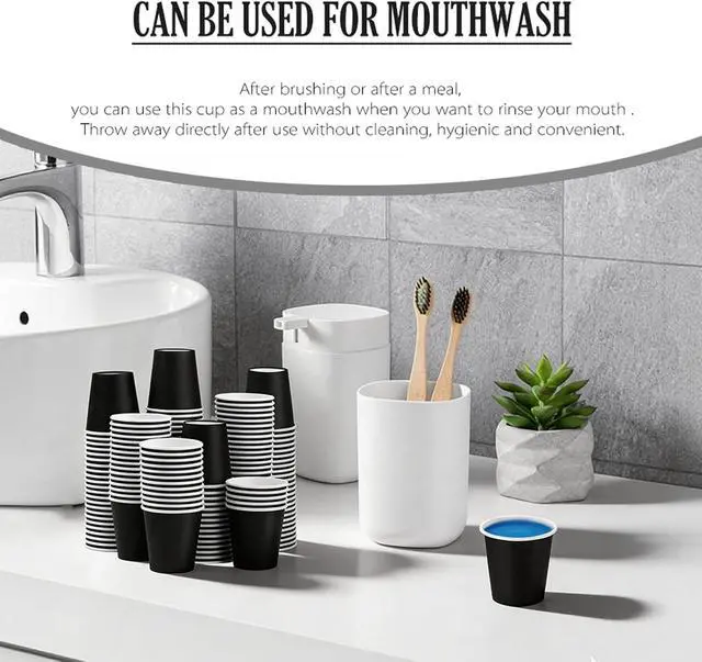 Alt view image 7 of 7 - 100 Pack 3 oz Bathroom Cups, Black Mouthwash Cups, Small Paper Cups