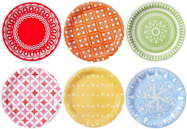 Main image of Colored Paper Plates for Party Supplies, 60 Count Multicolor Disposable Dessert Cake Plates for Birthday Baby Shower Cocktail Decorations 7 inch