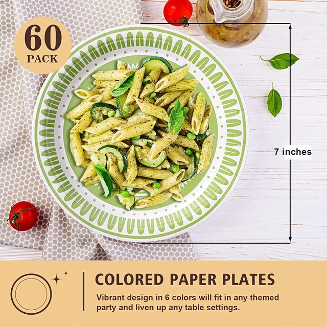 Alt view image 2 of 7 - Colored Paper Plates for Party Supplies, 60 Count Multicolor Disposable Dessert Cake Plates for Birthday Baby Shower Cocktail Decorations 7 inch