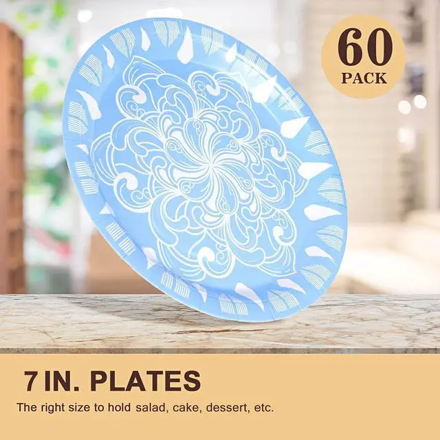 Alt view image 4 of 7 - Colored Paper Plates for Party Supplies, 60 Count Multicolor Disposable Dessert Cake Plates for Birthday Baby Shower Cocktail Decorations 7 inch