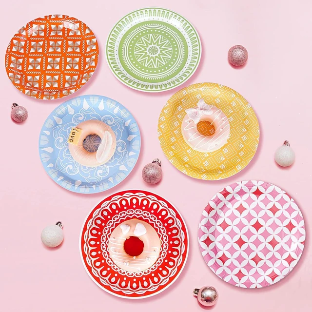 Alt view image 6 of 7 - Colored Paper Plates for Party Supplies, 60 Count Multicolor Disposable Dessert Cake Plates for Birthday Baby Shower Cocktail Decorations 7 inch