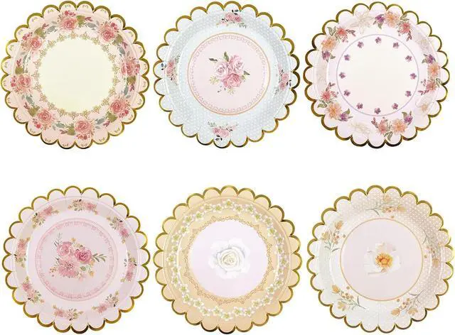 Main image of 48 PCS Vintage Floral Paper Plates 7 inch, Scalloped Flower Tea Party Plates Disposable Cake Dessert Plate for Birthday Bridal Shower Baby Shower Wedding Party Decorations (Floral)
