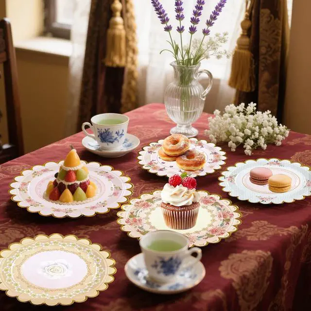 Alt view image 6 of 7 - 48 PCS Vintage Floral Paper Plates 7 inch, Scalloped Flower Tea Party Plates Disposable Cake Dessert Plate for Birthday Bridal Shower Baby Shower Wedding Party Decorations (Floral)